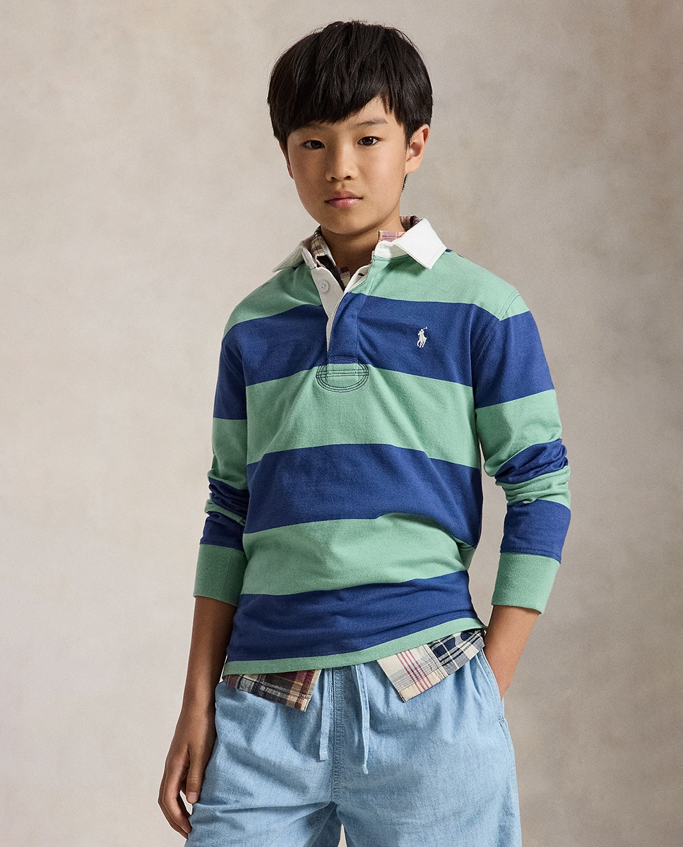 Polo de Râguebi às Riscas de Algodão Multicolor-1