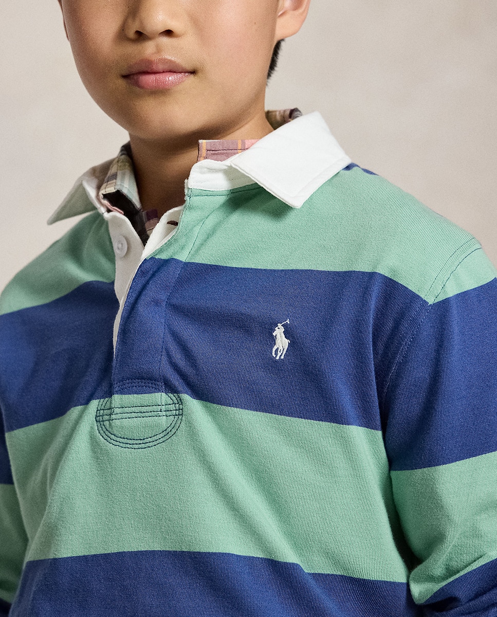 Polo de Râguebi às Riscas de Algodão Multicolor-2