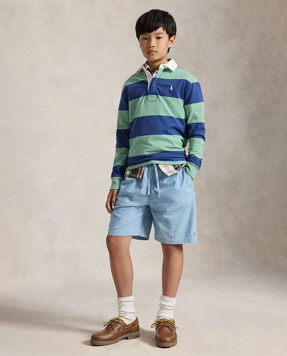 Polo de Râguebi às Riscas de Algodão Multicolor-3