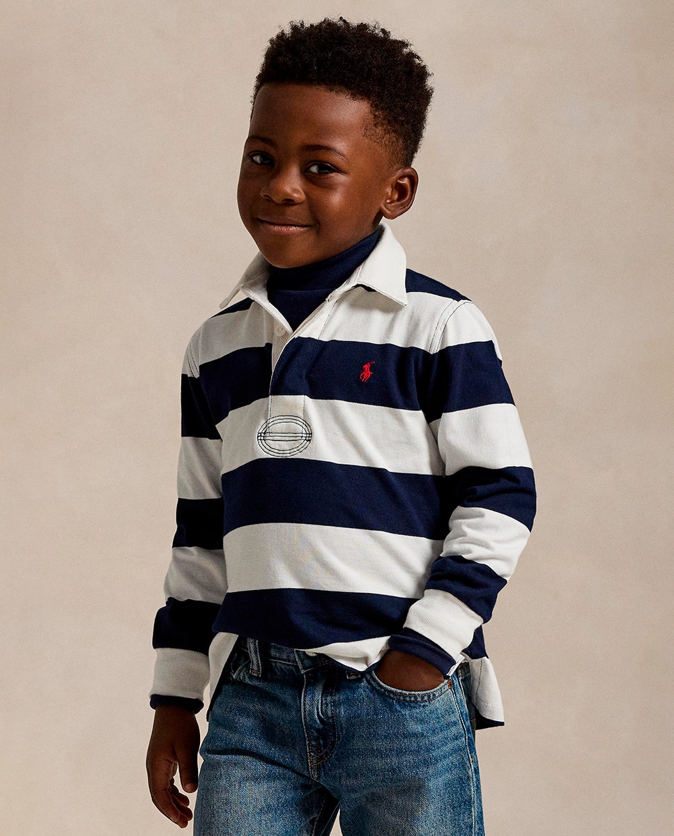 Polo de Râguebi às Riscas de Algodão Multicolor-1