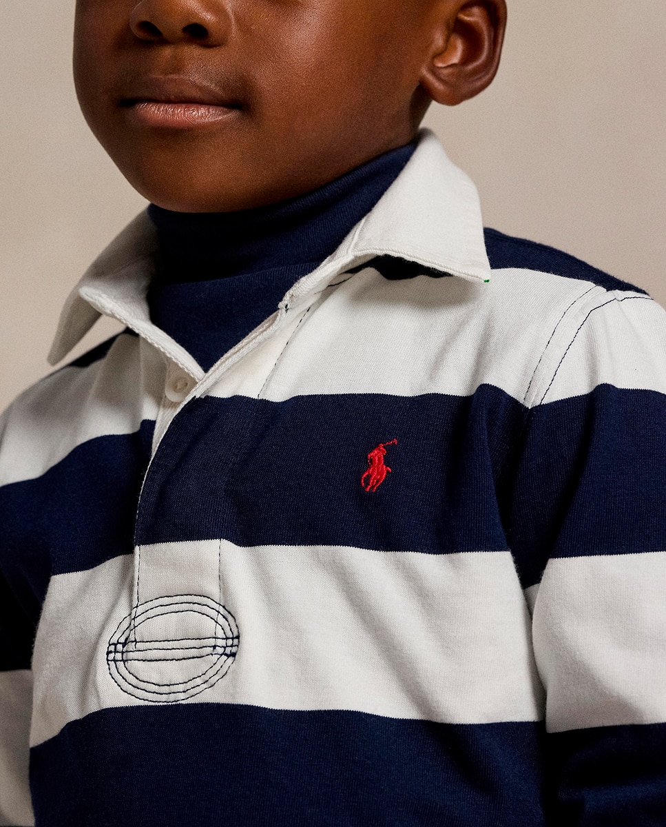 Polo de Râguebi às Riscas de Algodão Multicolor-2