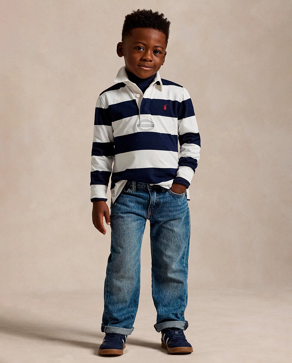 Polo de Râguebi às Riscas de Algodão Multicolor-3