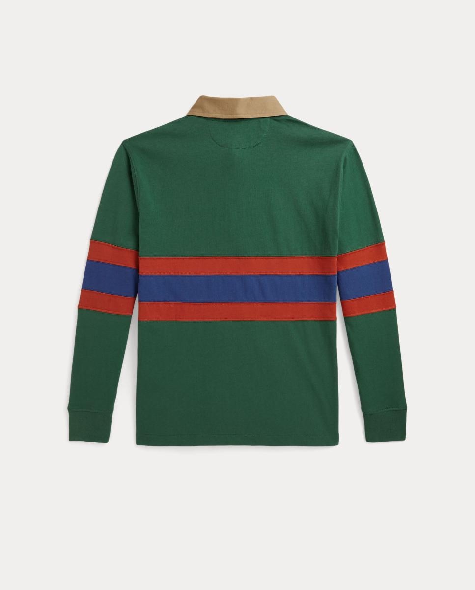 Polo de Rugby de Algodão com Gola em Tecido Chino Verde-5