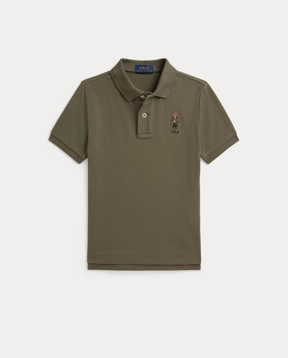 Polo de Algodão com Polo Bear Bordado no Peito Verde-militar-1