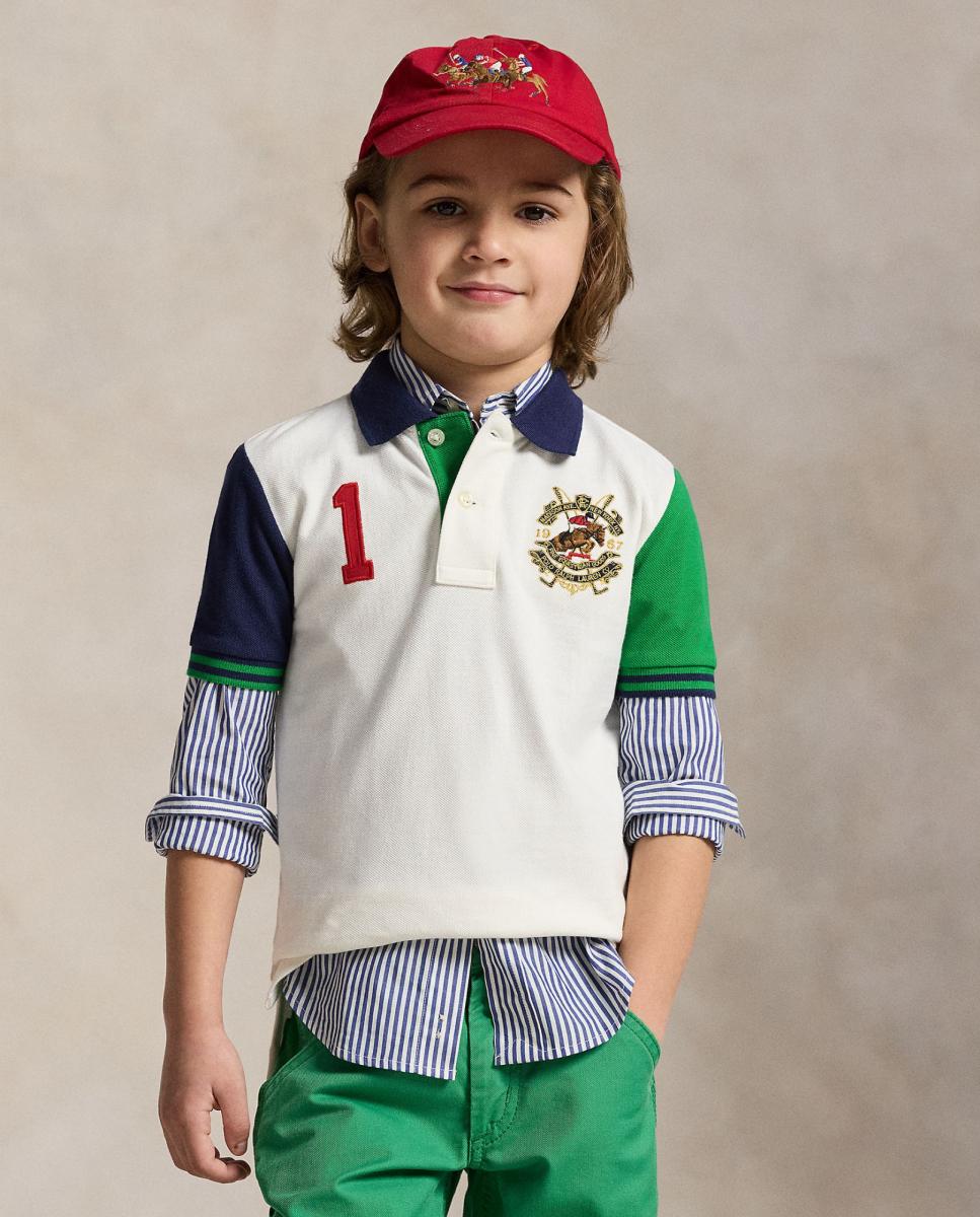 Polo de Piqué com Color Block Branco-marfim-1