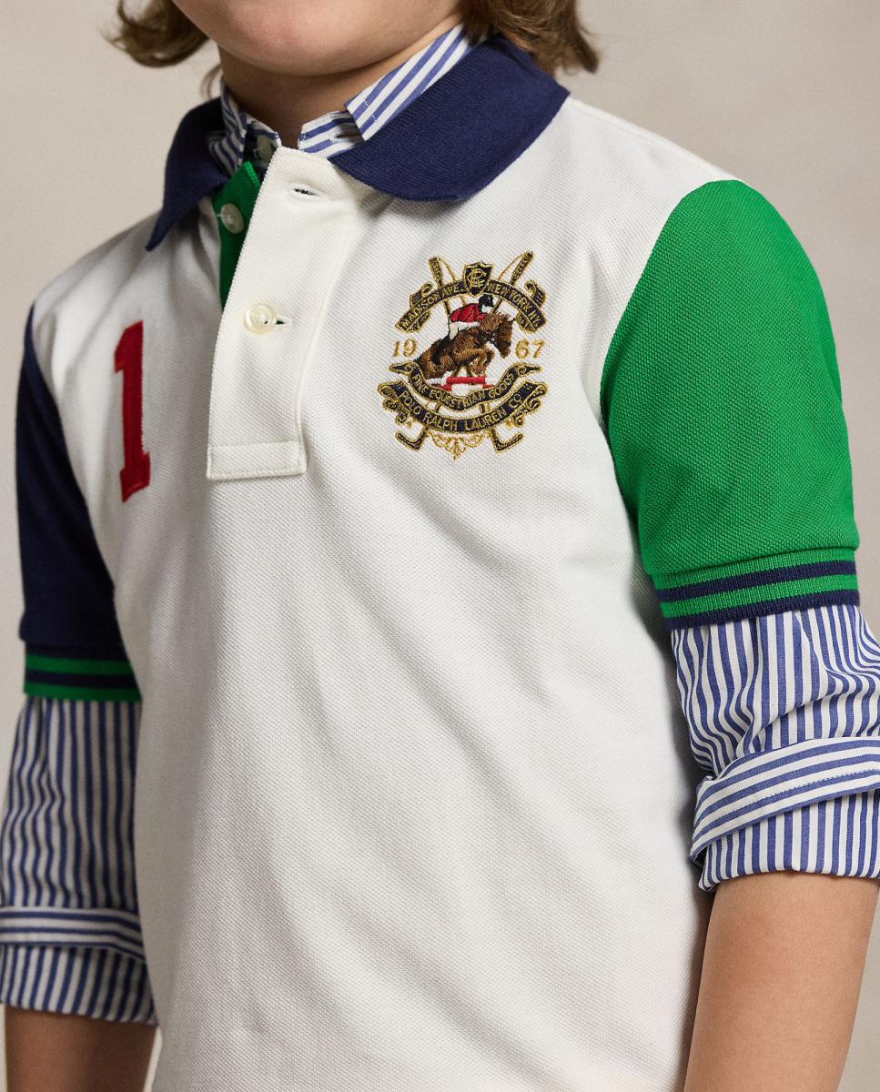 Polo de Piqué com Color Block Branco-marfim-2