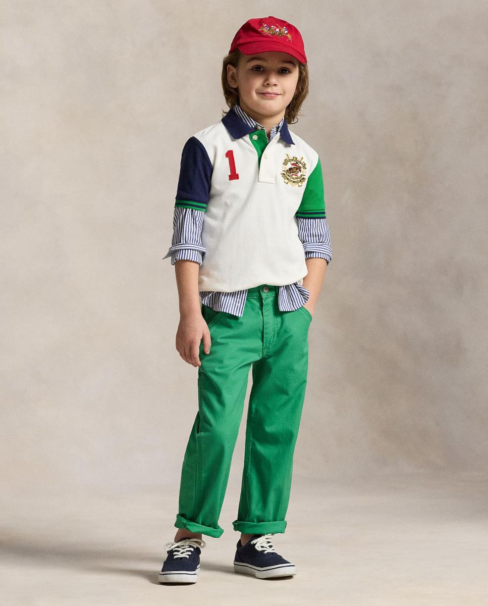 Polo de Piqué com Color Block Branco-marfim-4