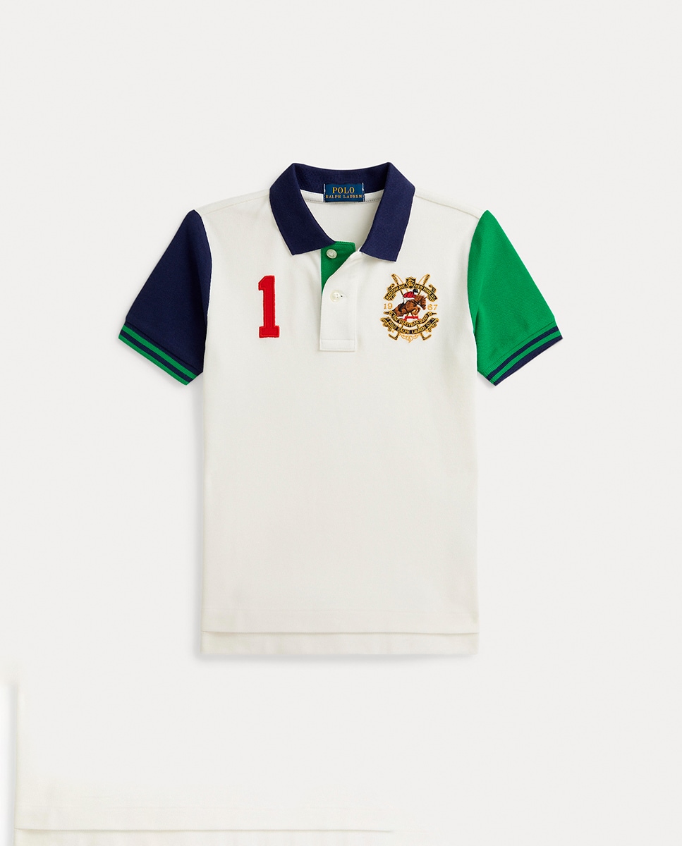 Polo de Piqué com Color Block Branco-marfim-5