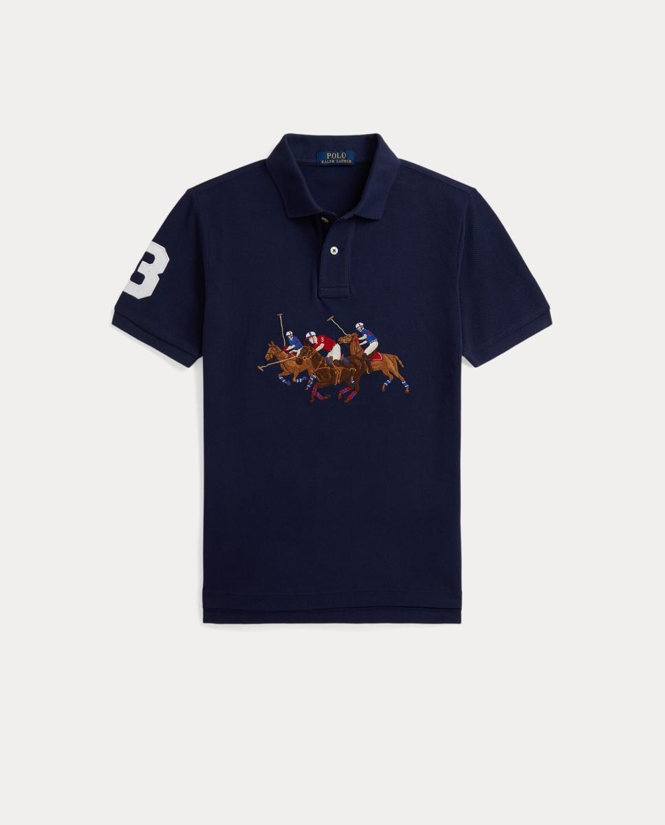 Polo de Algodão com Cavalo Triplo Azul-marinho-4