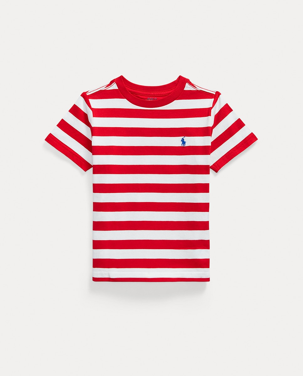 T-shirt de Algodão às Riscas Branco / Vermelho-1