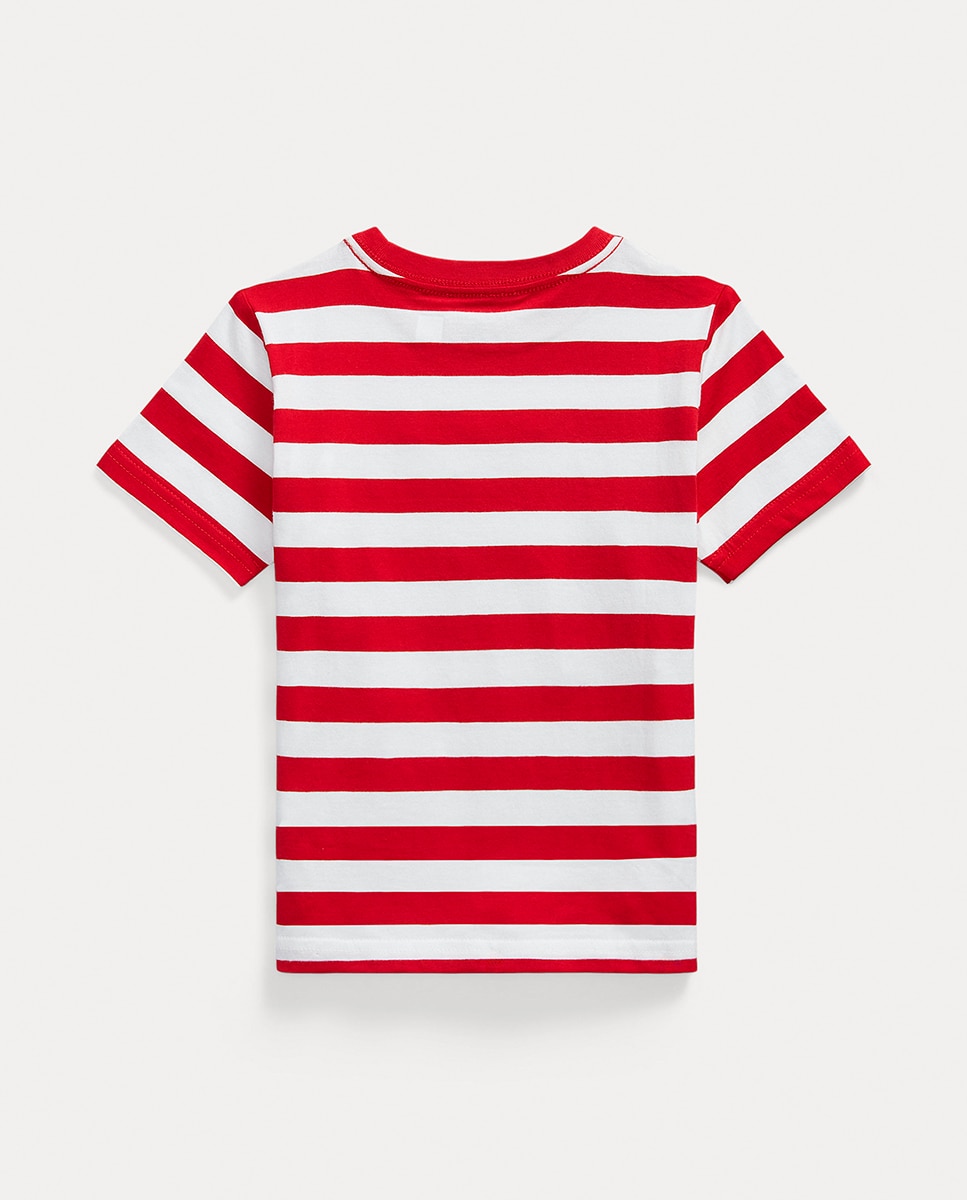 T-shirt de Algodão às Riscas Branco / Vermelho-2