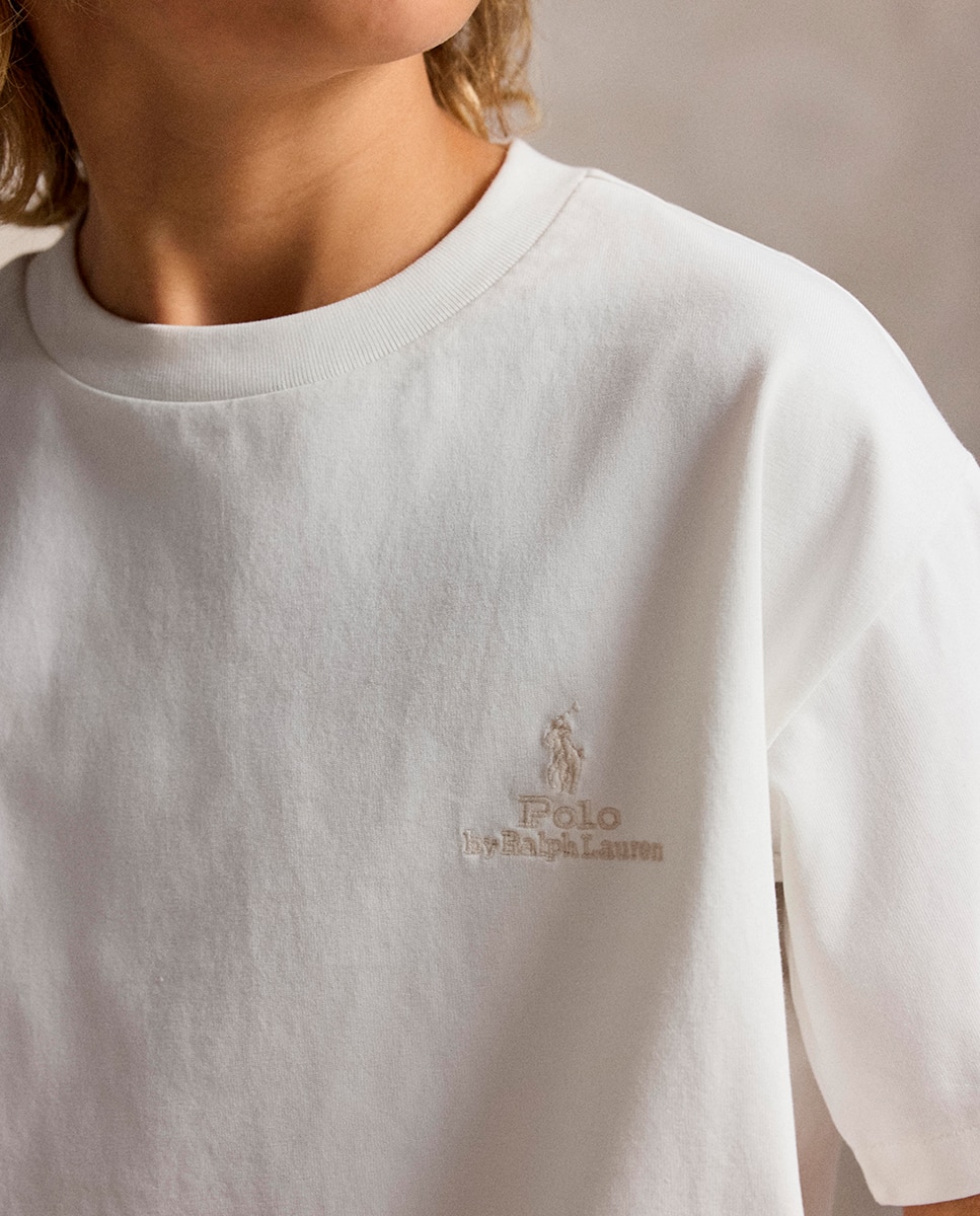T-shirt Unissexo Largas em Algodão com Logótipo a Condizer Branco-marfim-2