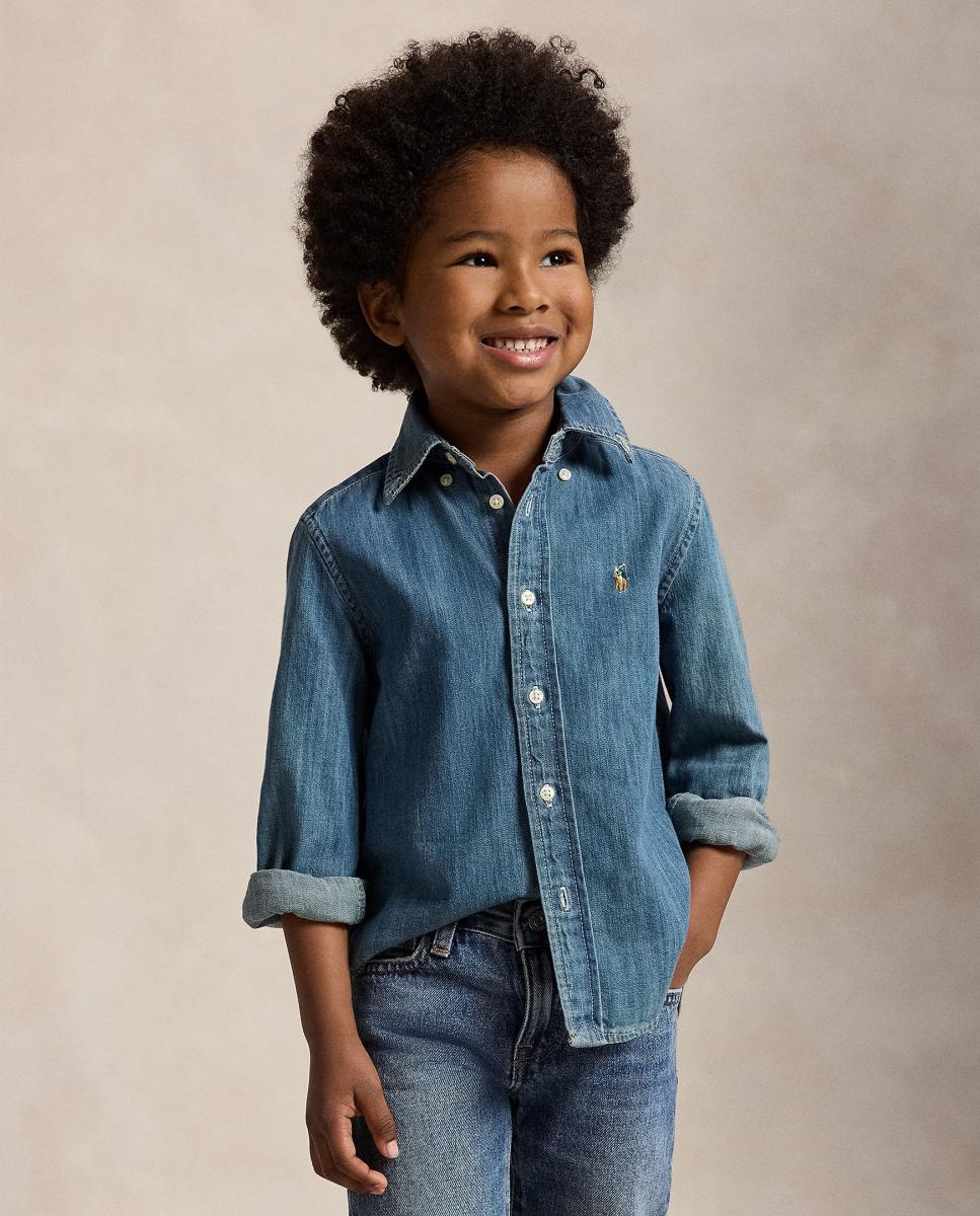 Camisa de Ganga de Algodão Polo Ralph Lauren Azul-índigo-2