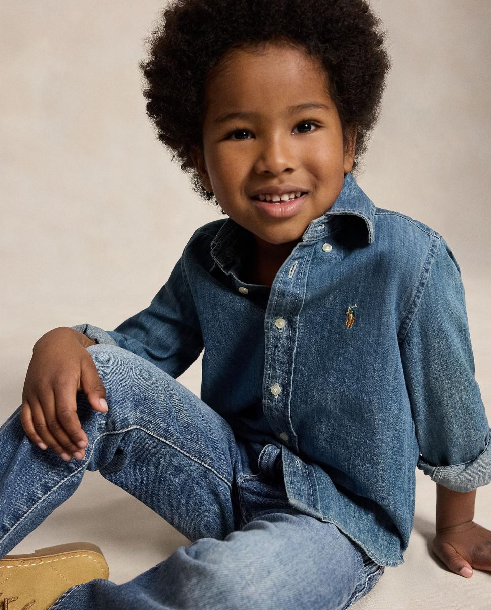 Camisa de Ganga de Algodão Polo Ralph Lauren Azul-índigo-3