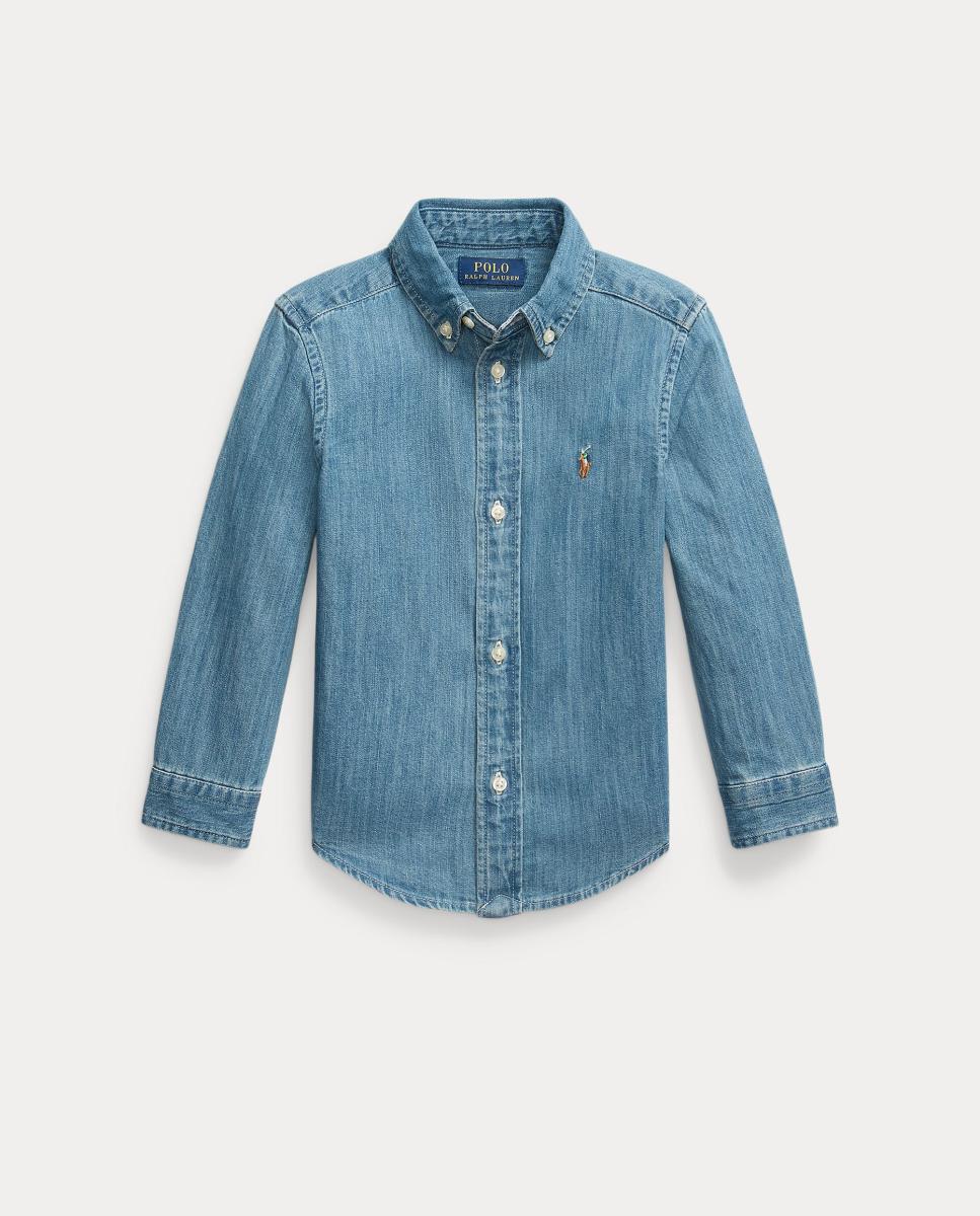 Camisa de Ganga de Algodão Polo Ralph Lauren Azul-índigo-4