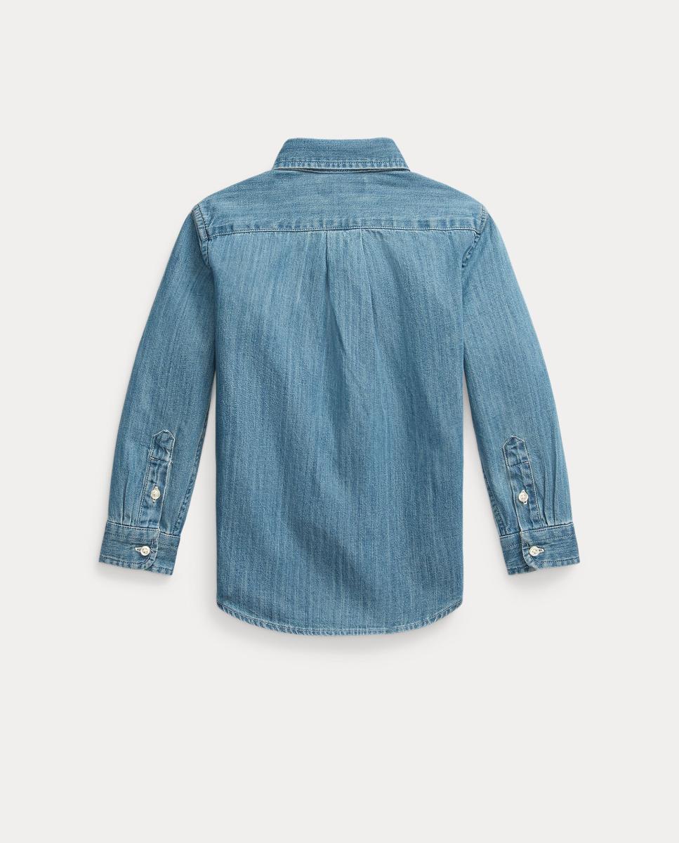 Camisa de Ganga de Algodão Polo Ralph Lauren Azul-índigo-5