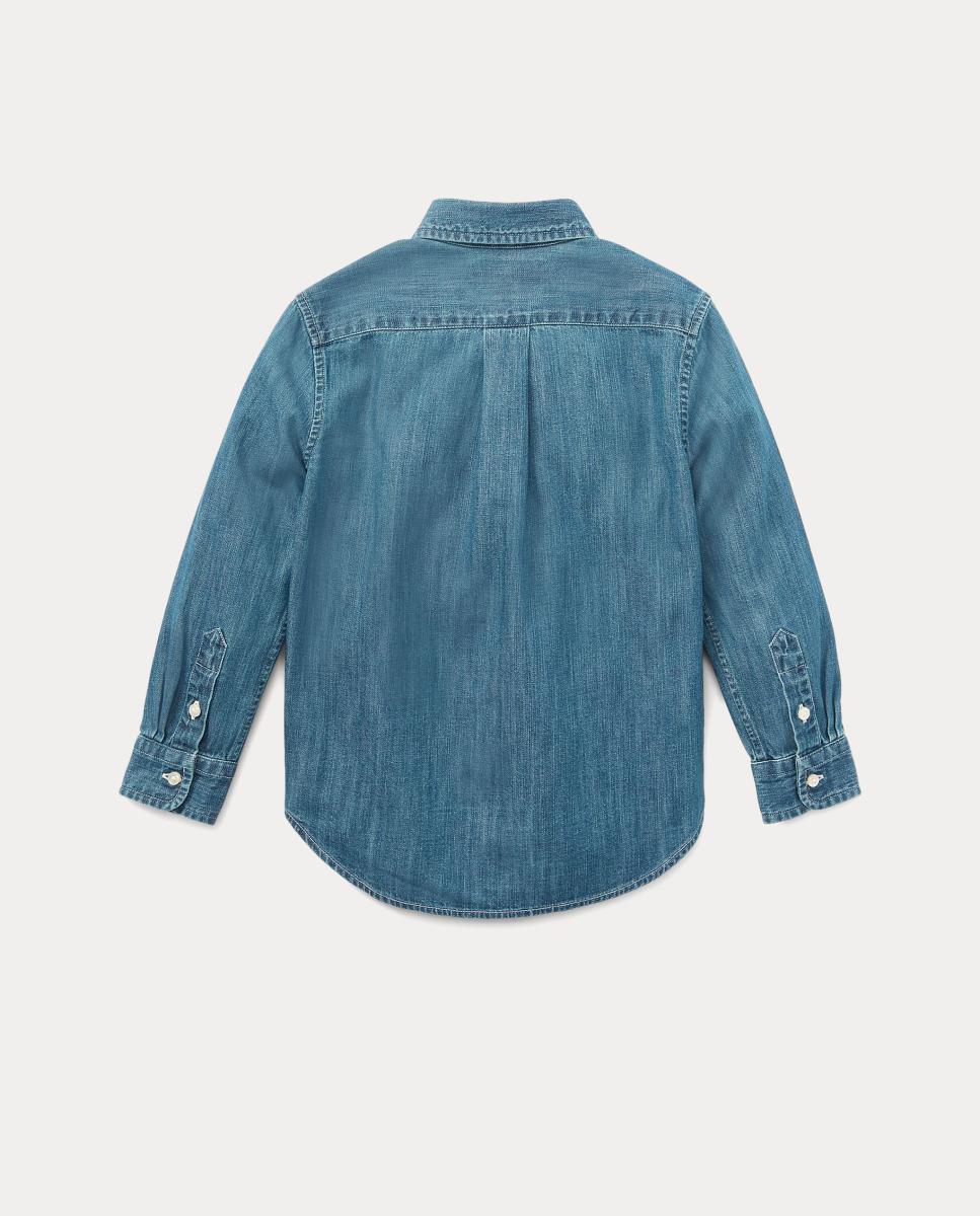 Camisa de Ganga de Algodão Polo Ralph Lauren Azul-índigo-6