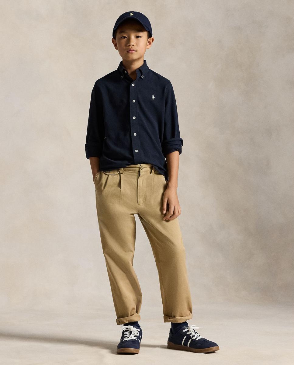 Camisa de Piqué de Algodão Ultraligeiro Azul-marinho-1