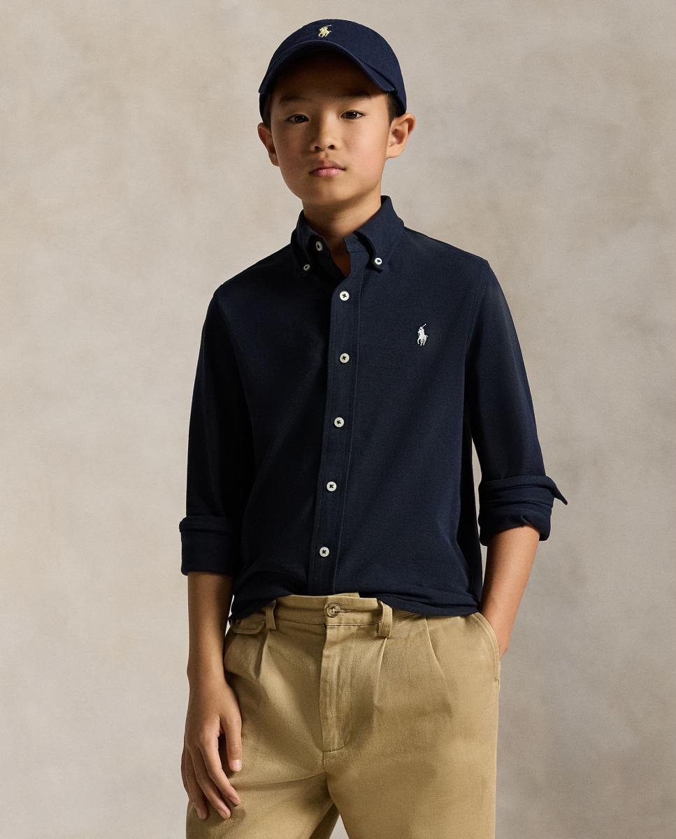 Camisa de Piqué de Algodão Ultraligeiro Azul-marinho-2