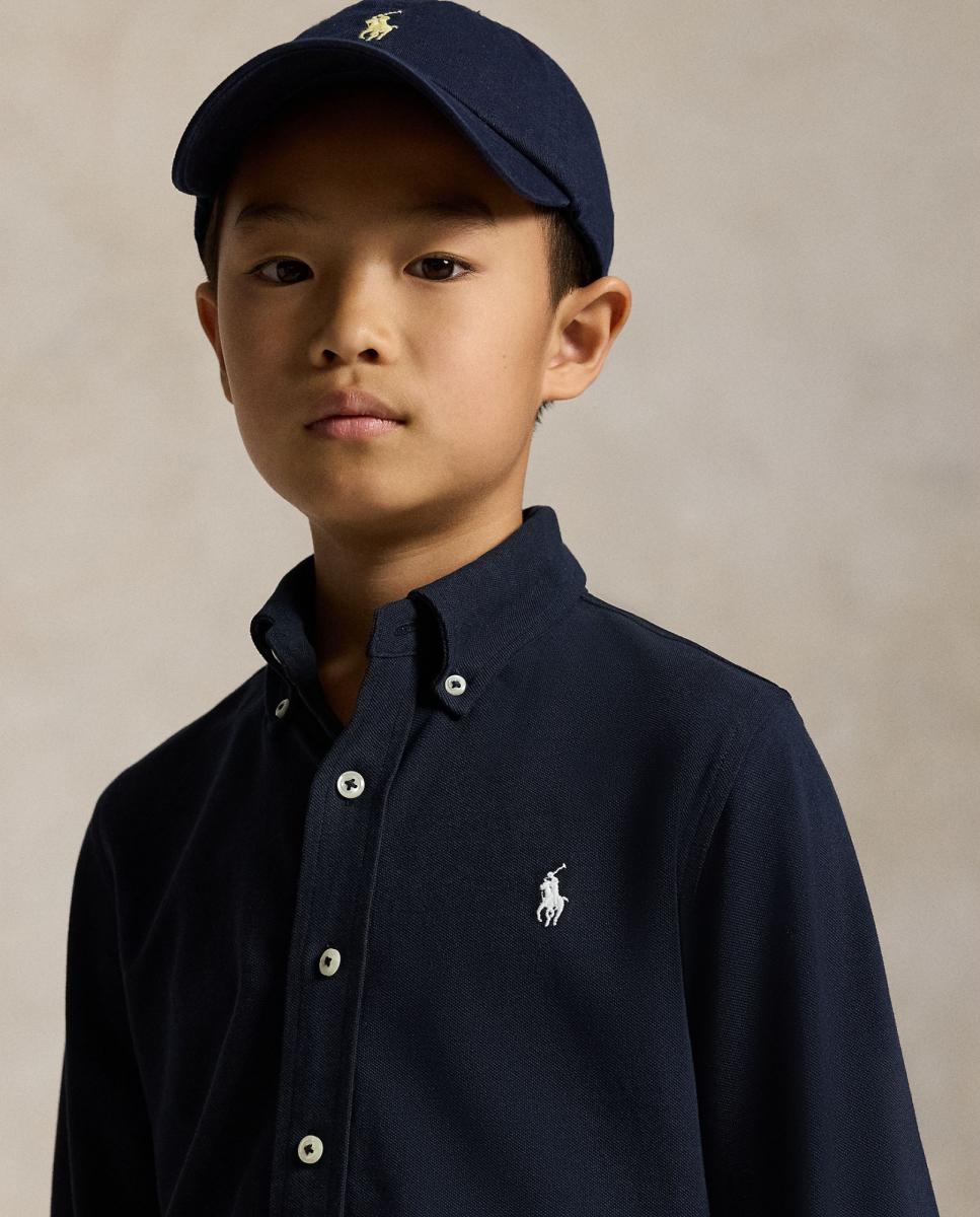 Camisa de Piqué de Algodão Ultraligeiro Azul-marinho-3