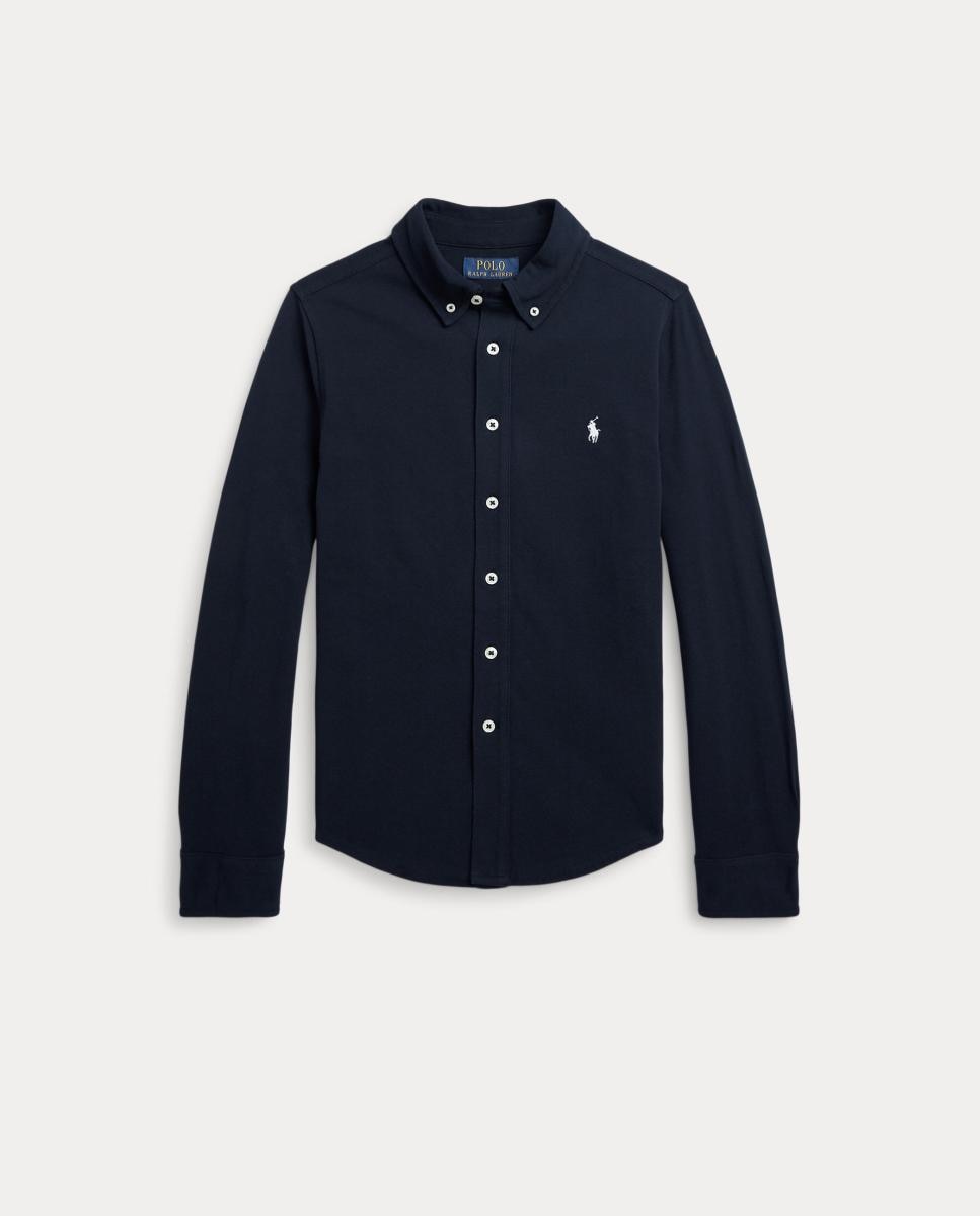 Camisa de Piqué de Algodão Ultraligeiro Azul-marinho-4