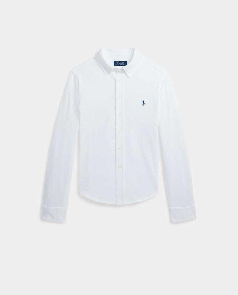 Camisa de Piqué de Algodão Ultraligeiro Branco-4