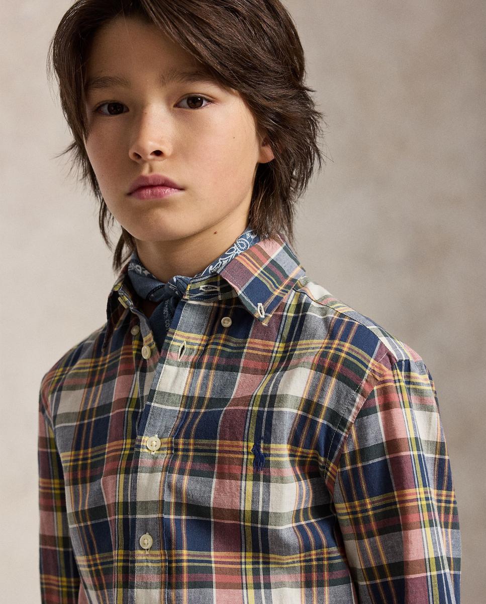 Camisa em Algodão Madras aos Quadrados Multicolor-2