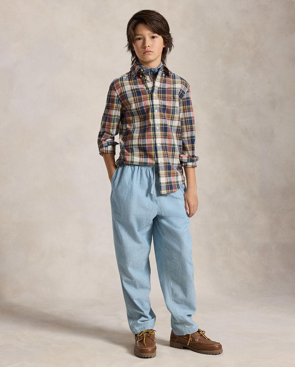 Camisa em Algodão Madras aos Quadrados Multicolor-3