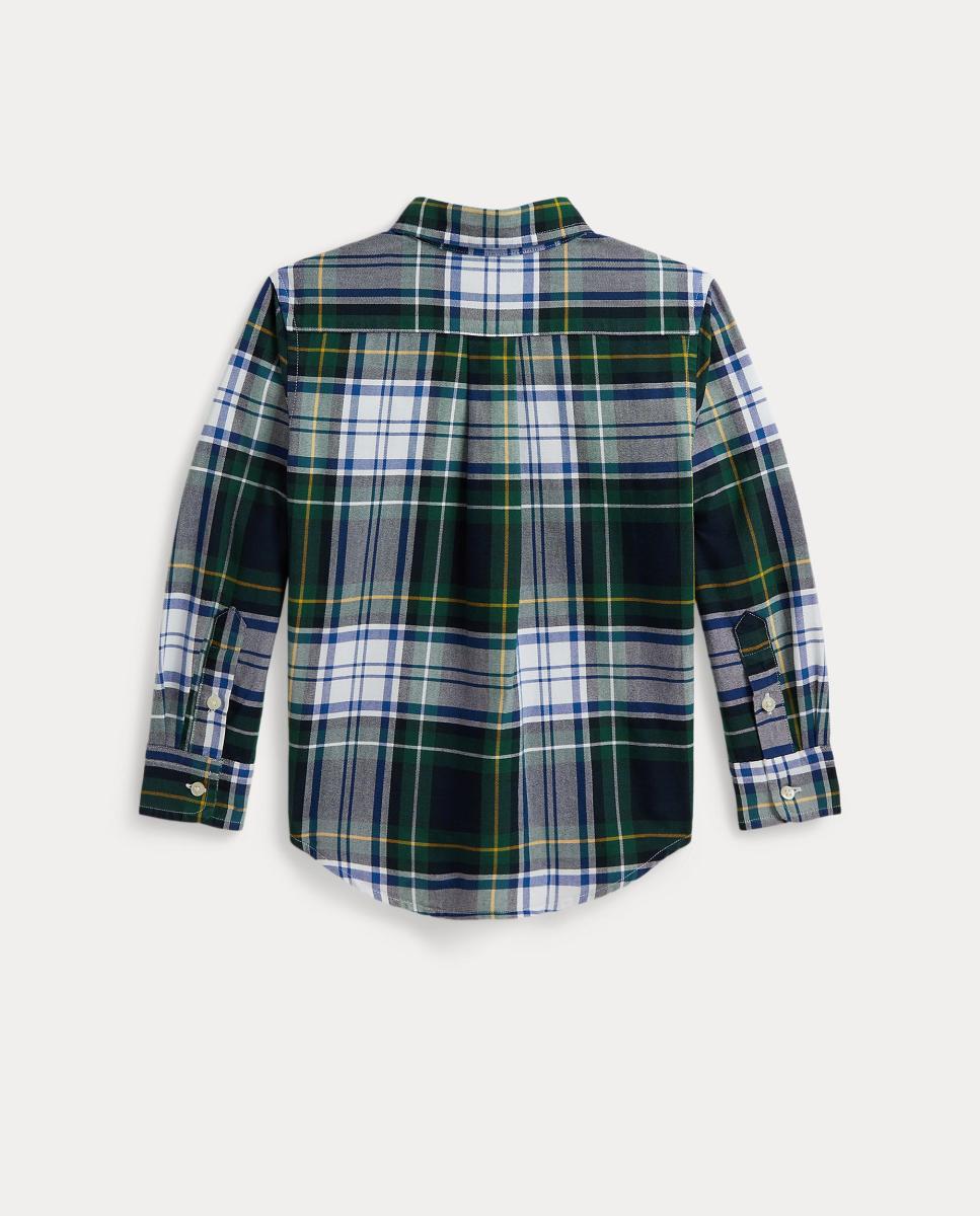 Camisa Oxford de Algodão aos Quadrados Verde-escuro-2