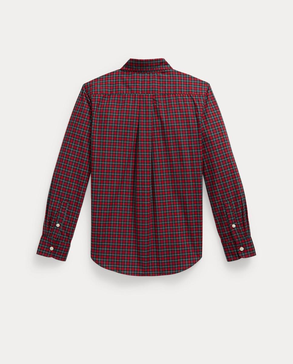 Camisa de Criança de Algodão aos Quadrados Grená-2