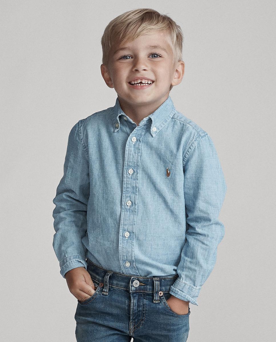 Camisa de Algodão com Manga Comprida Azul-claro-2