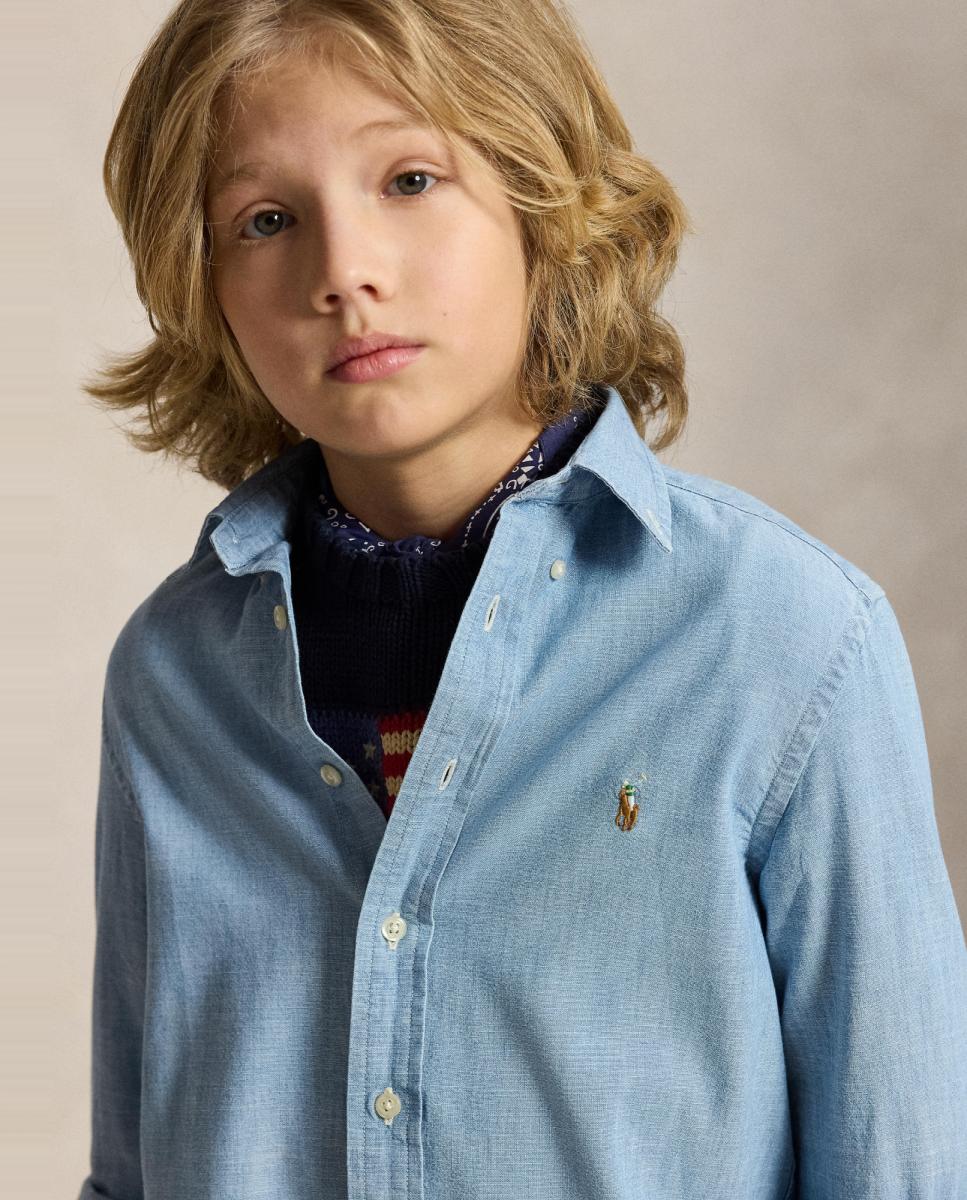 Camisa de Algodão com Manga Comprida Polo Ralph Lauren Azul-claro-2