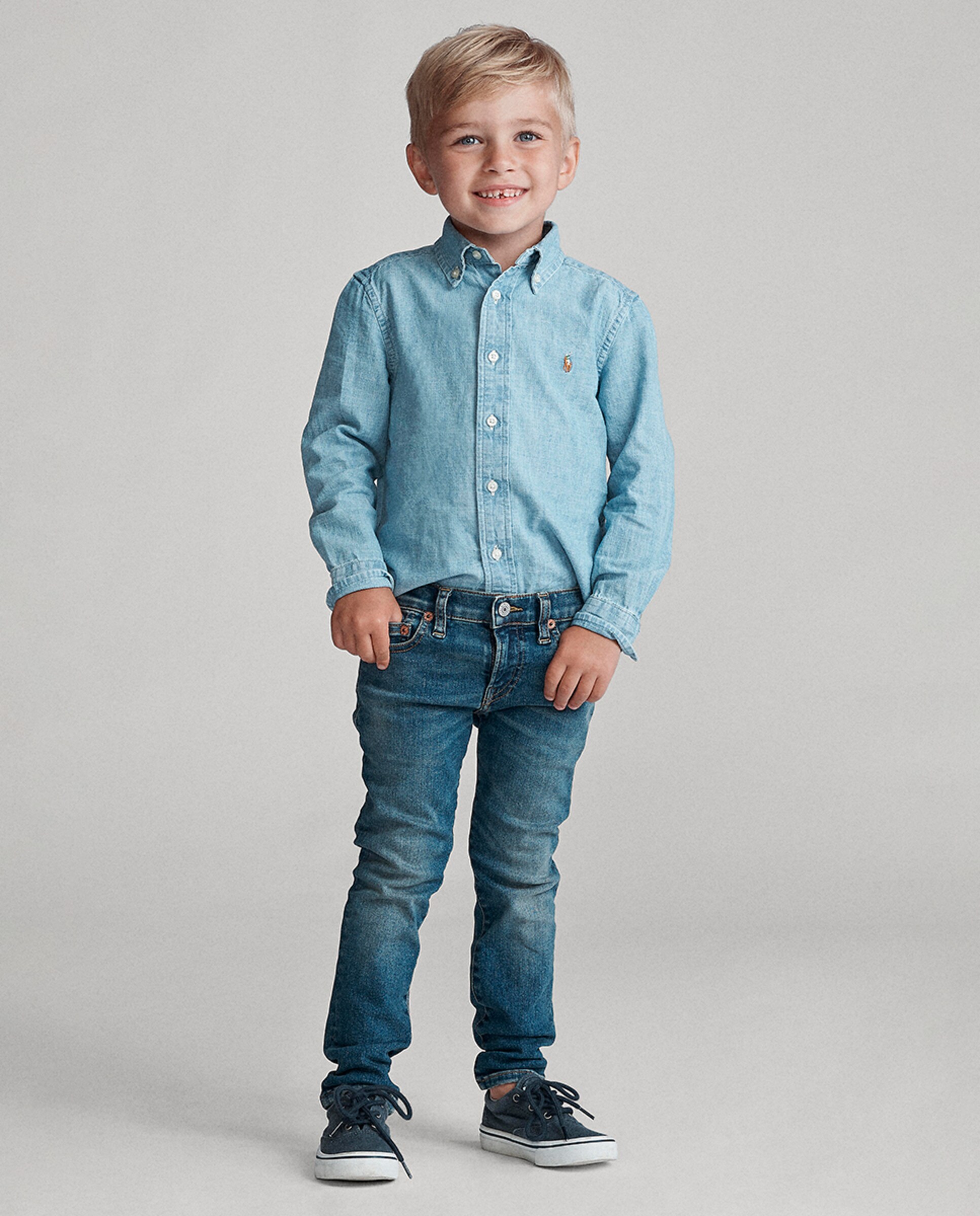 Camisa de Algodão com Manga Comprida Polo Ralph Lauren Azul-claro-6