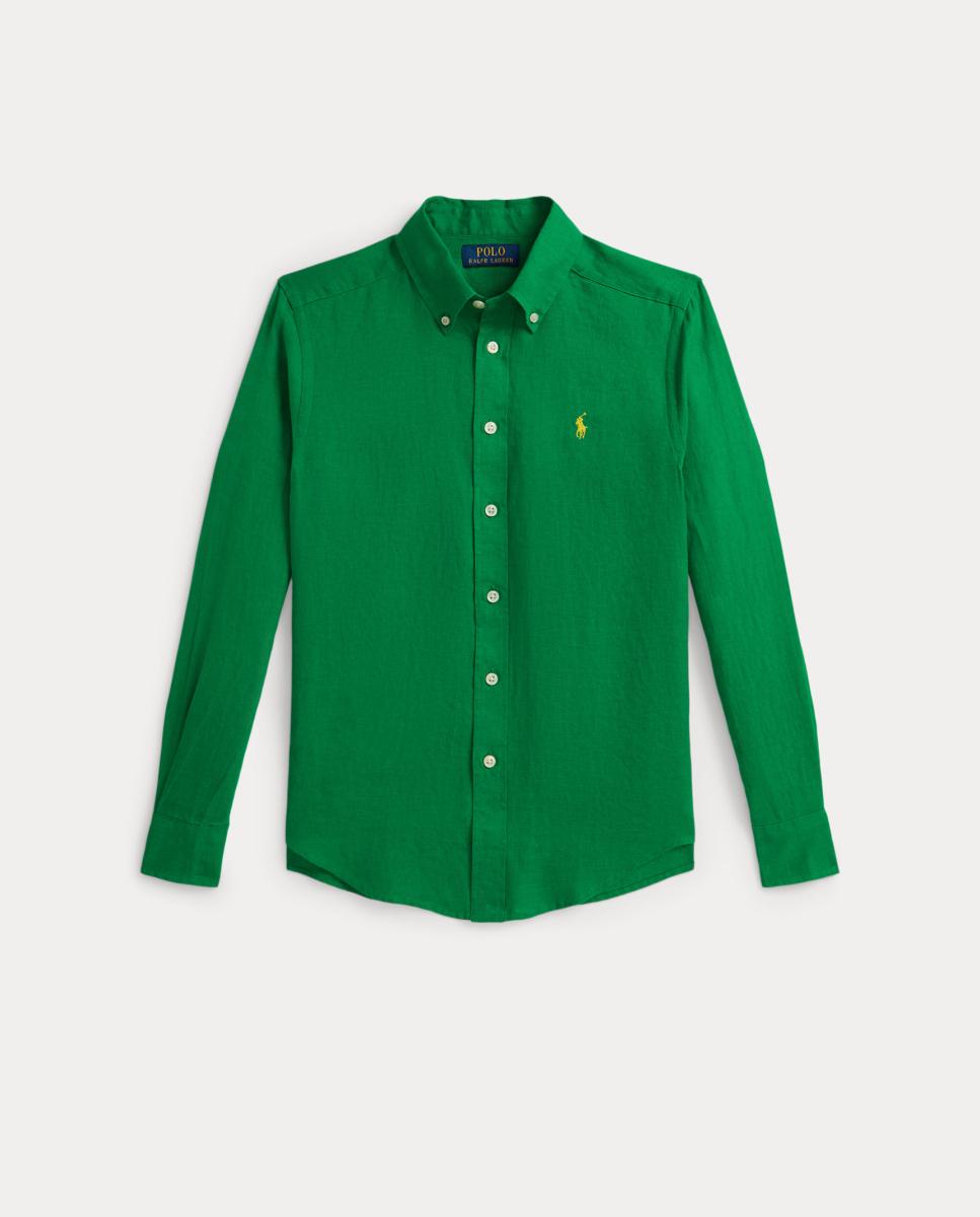 Camisa de Linho com Logótipo Polo Ralph Lauren Verde-1