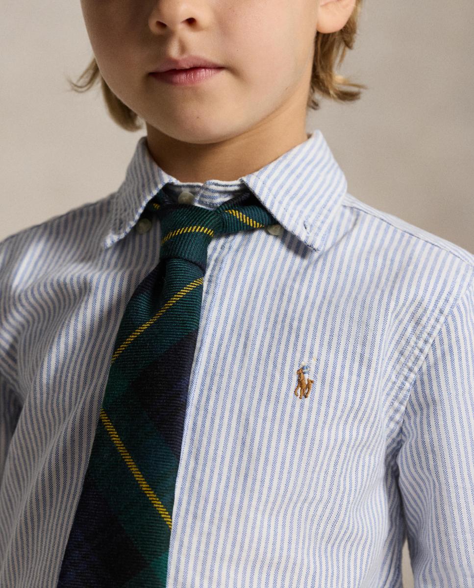 Camisa Oxford de Algodão com Cavalo Bordado Azul-claro-3