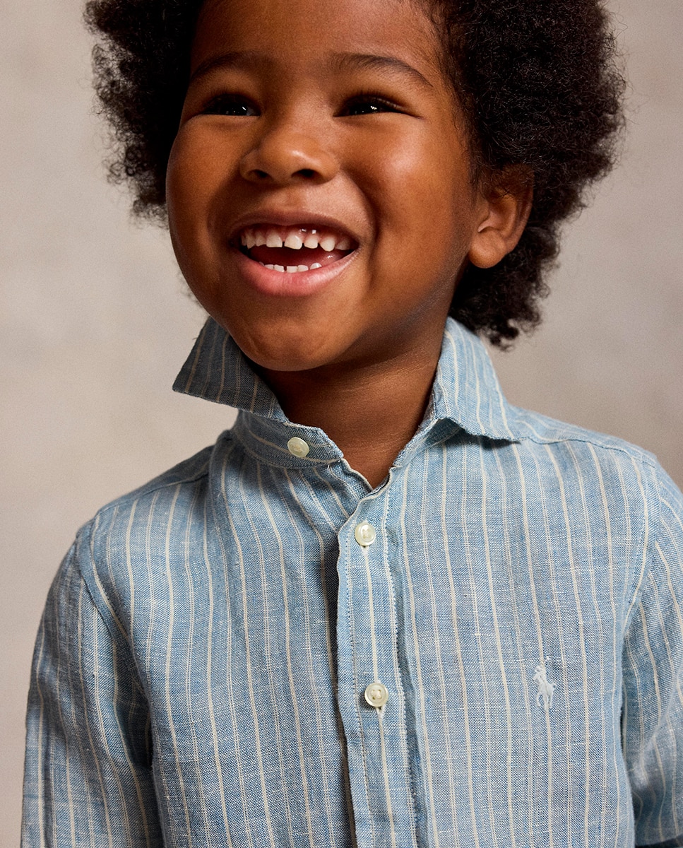 Camisa de Linho Estampada Azul/Branco-2