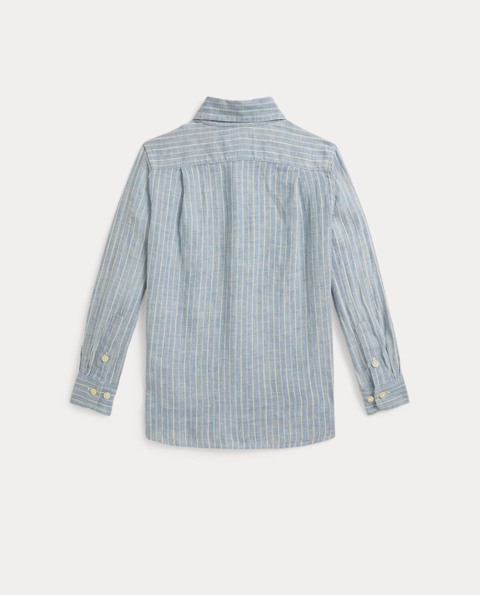 Camisa de Linho Estampada Azul/Branco-5