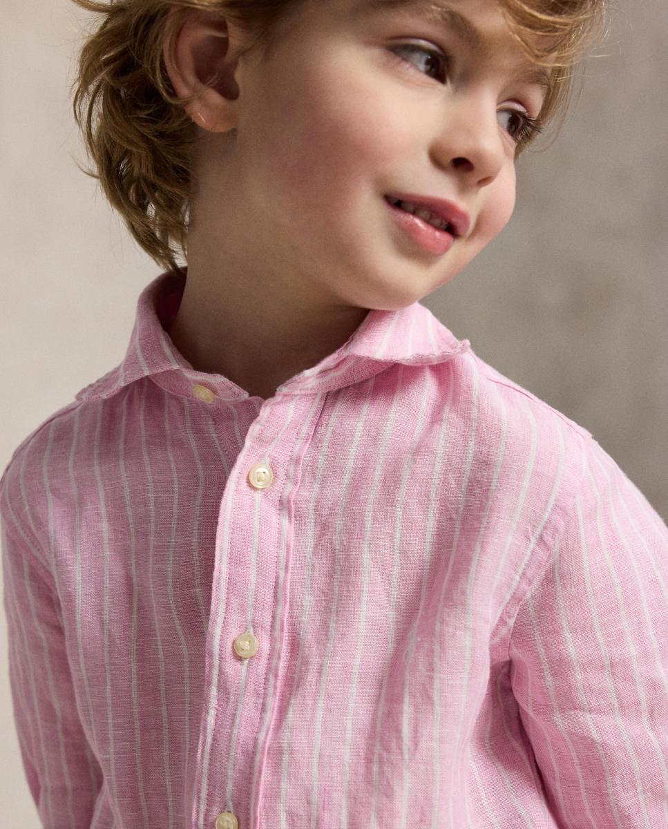 Camisa de Linho Estampada Polo Ralph Lauren Branco / Rosa-2