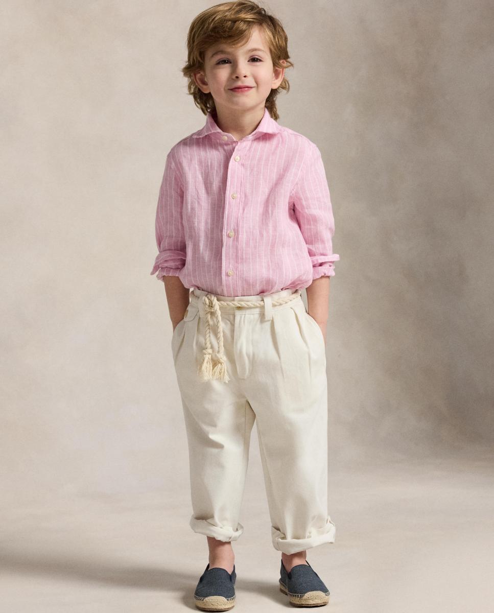 Camisa de Linho Estampada Polo Ralph Lauren Branco / Rosa-3