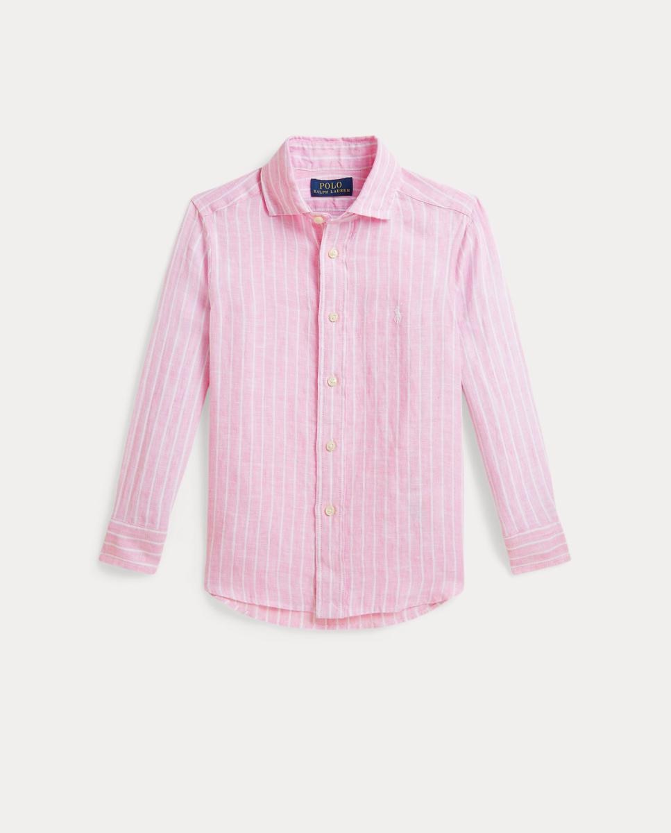 Camisa de Linho Estampada Polo Ralph Lauren Branco / Rosa-4