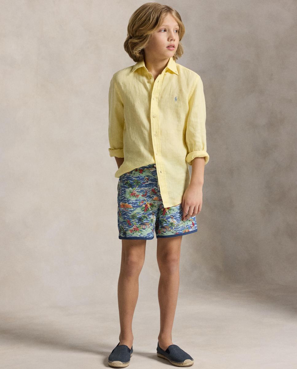 Camisa de Linho com Cavalo Polo Ralph Lauren Amarelo-3