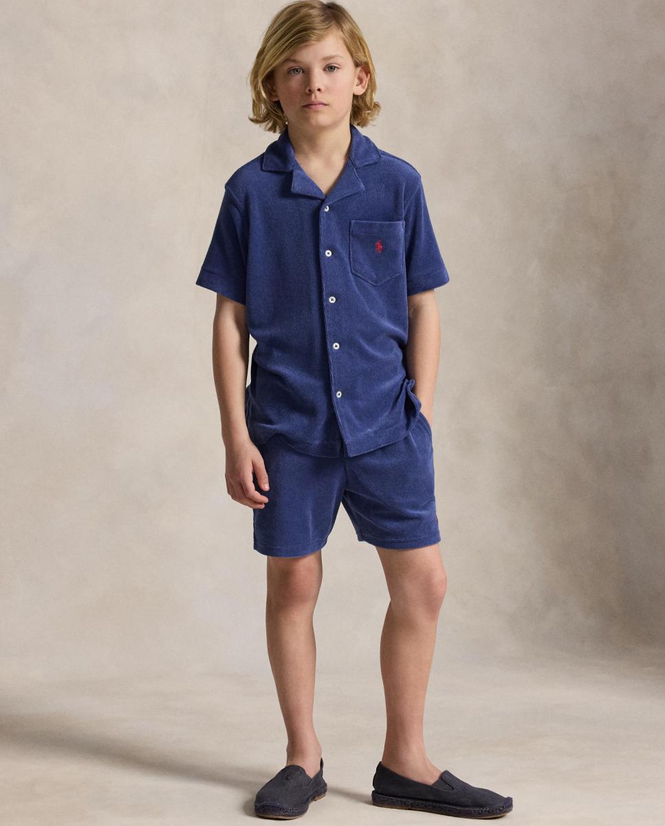 Camisa de Manga Curta com Tecido de Toalha Polo Ralph Lauren Azul-marinho-3