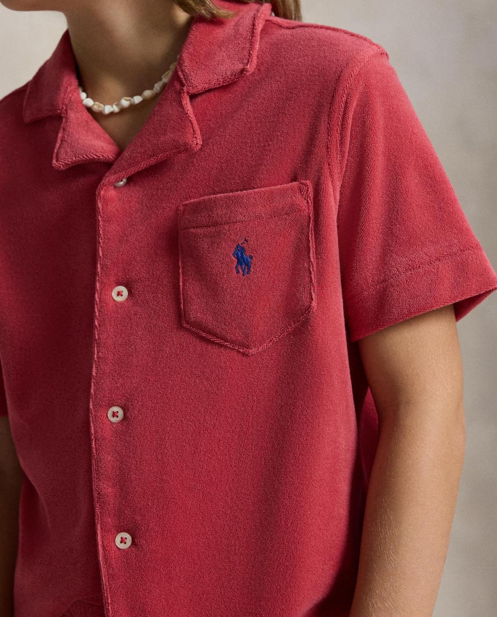 Camisa de Manga Curta com Tecido de Toalha Polo Ralph Lauren Vermelho-2
