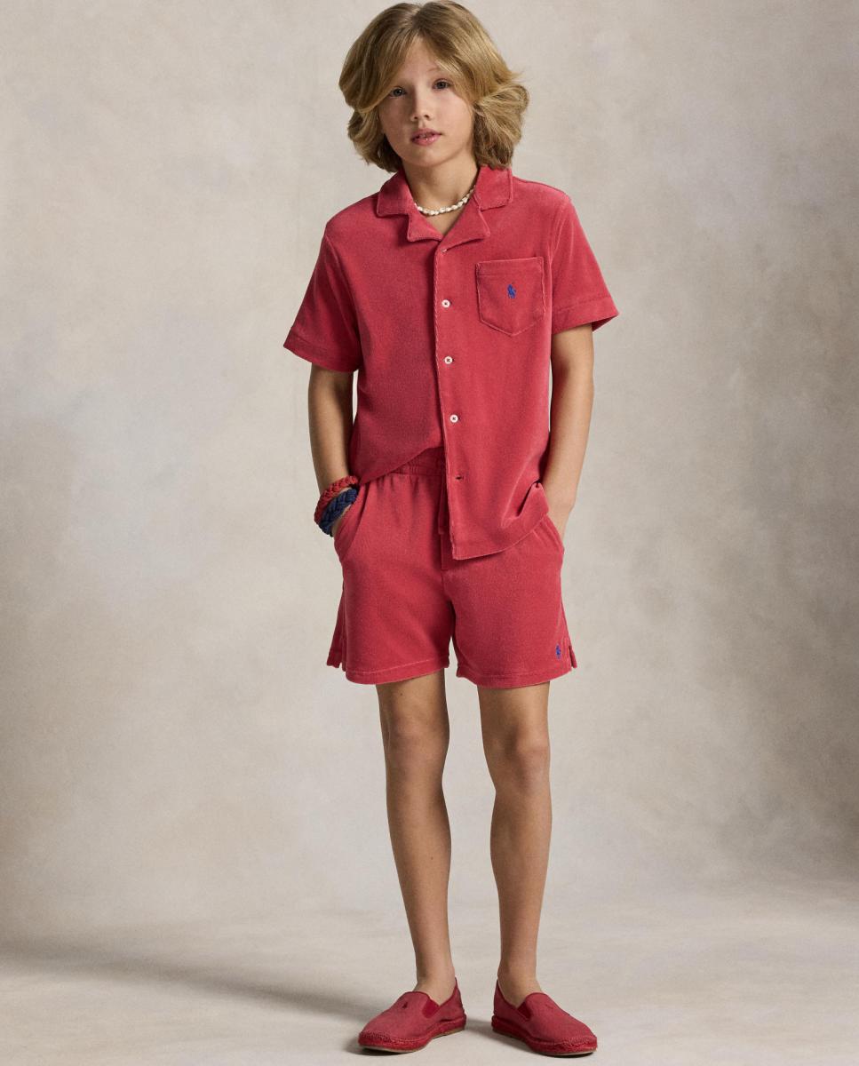 Camisa de Manga Curta com Tecido de Toalha Polo Ralph Lauren Vermelho-3