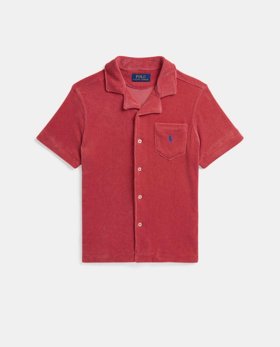 Camisa de Manga Curta com Tecido de Toalha Polo Ralph Lauren Vermelho-4