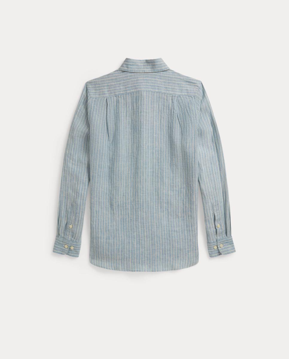 Camisa de Linho Estampada Azul/Branco-5
