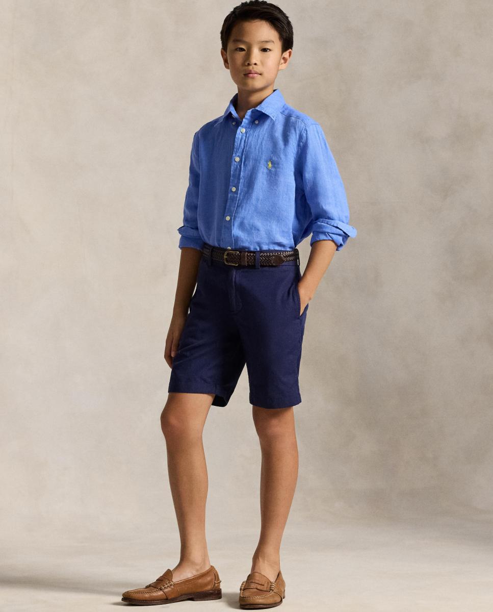 Camisa de Linho com Cavalo Polo Ralph Lauren Azul-2