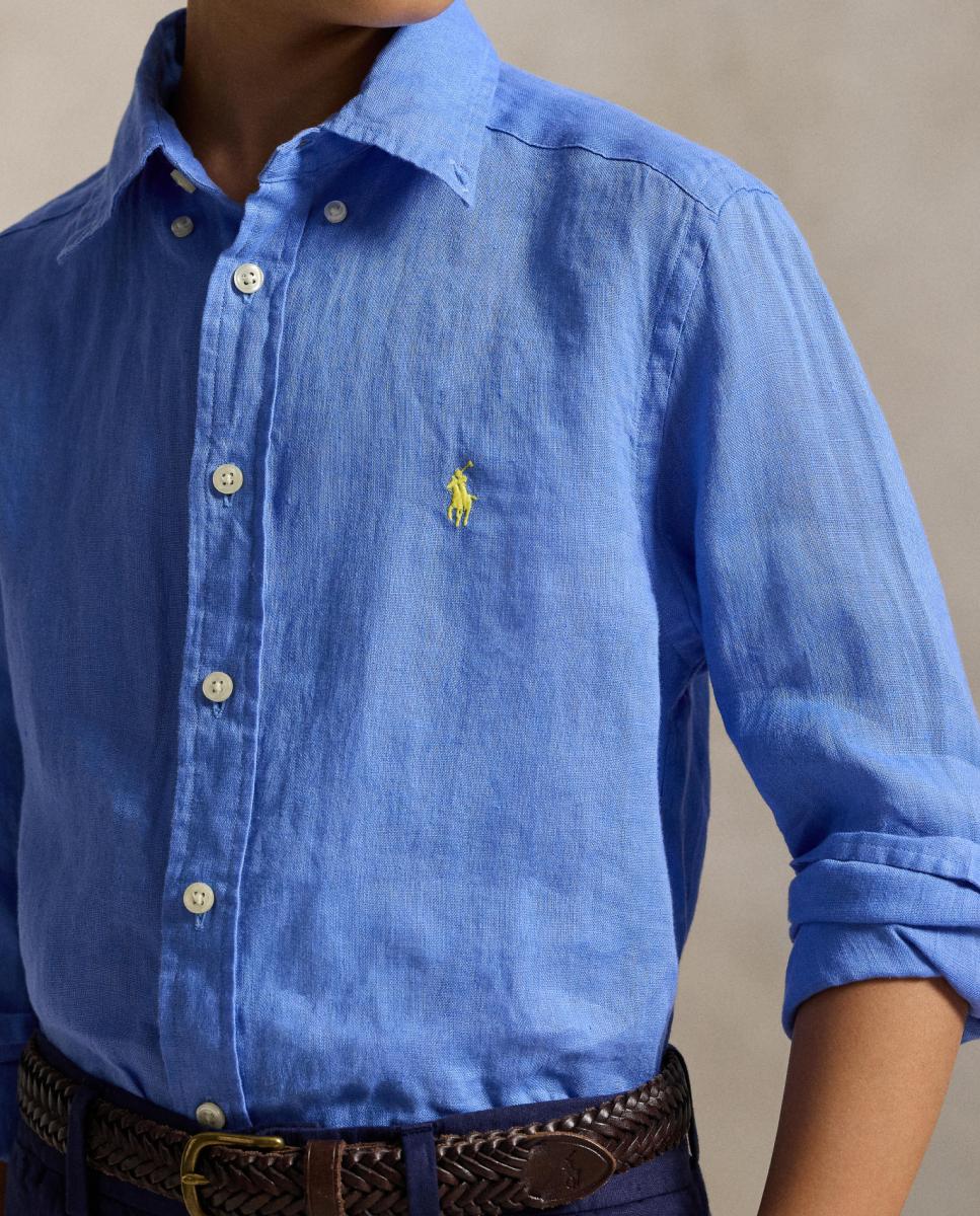 Camisa de Linho com Cavalo Polo Ralph Lauren Azul-3