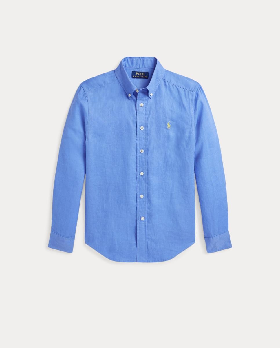 Camisa de Linho com Cavalo Polo Ralph Lauren Azul-4