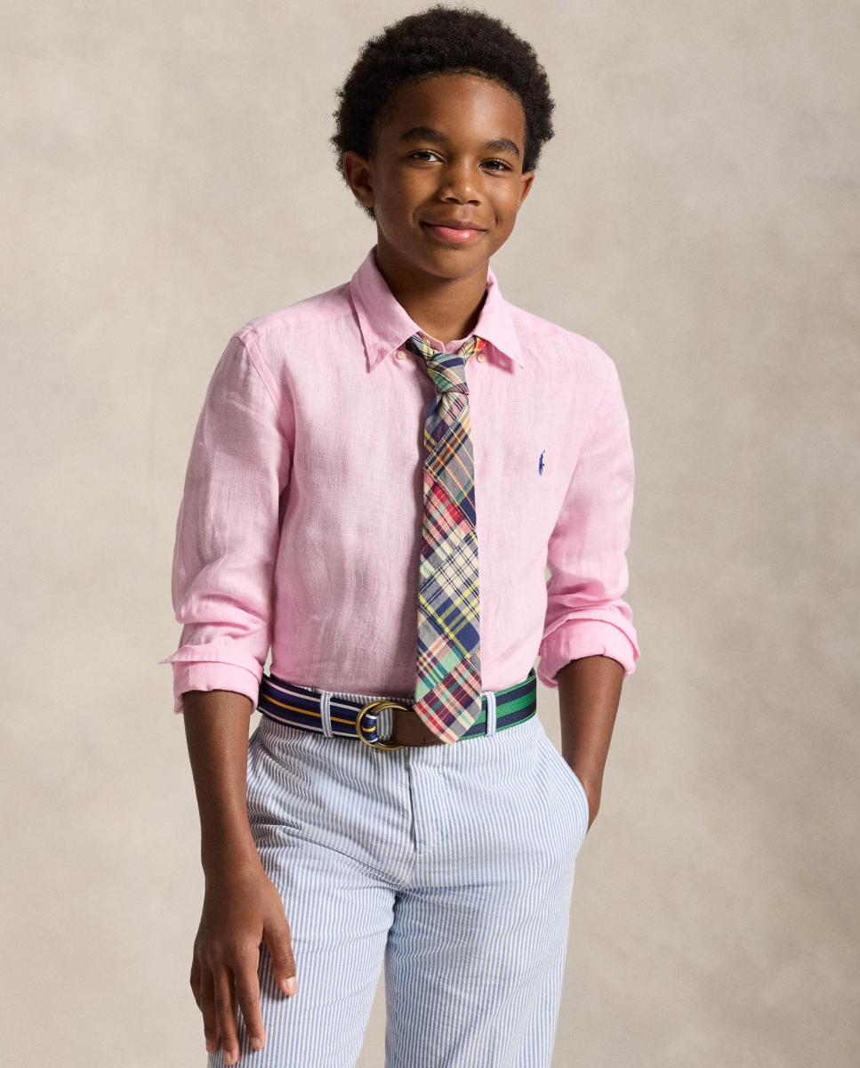 Camisa de Linho com Cavalo Polo Ralph Lauren Rosa-claro-1
